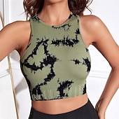abordables Tops de yoga-Mujer Top de yoga Cuello Barco Secado rápido Transpirable Tobilleros Manga Corta Deportes camuflaje Camiseta por Entrenamiento de gimnasio Danza pepinillo Ropa de Deporte