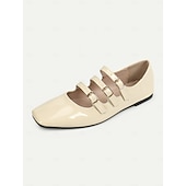 voordelige Platte damesschoenen-Rode Mary Jane-flats van lakleer uit de jaren 30 voor dames met drievoudige gespen – retro klassieke schoenen voor feestjes en dagelijks gebruik