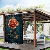 olcso Vízálló függönyök-Vízálló Kültéri Függöny Magánélet Tolóteraszos Függöny Pergola Függönyök Fülekkel 3D Táj Rózsák A Kerti Pavilonhoz Erkélyhez Porchhoz Partira 1 Panel