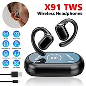 Недорогие Телефонные и Бизнес гарнитуры-X91 Bluetooth 5.3 гарнитура с поддержкой громкой связи заушные наушники стерео Hi-Fi для вождения йоги фитнеса и мобильных телефонов