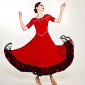 cheap Standard  Ballroom-Women's Ballroom Dance Competition Dress Modern Waltz Tango Standard Dress Short Sleeve Performance Costumes