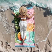 abordables juegos de toallas de playa-Toalla de playa estampada, manta de playa ligera, de secado rápido y sin arena, ideal para viajes, piscina y uso al aire libre.