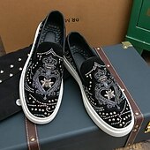 levne Pánské nazouváky a mokasíny-pánské černé slip-on tenisky s cvočky a kamínkovými detaily - módní společenské boty pro taneční akce a speciální příležitosti
