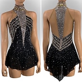 abordables Vestidos de Patinaje Artístico-Vestido de patinaje artístico Mujer Chica Patinaje Sobre Hielo Vestidos Negro Retazos Costura asimétrica Malla Alta elasticidad Entrenamiento Competición Ropa de Patinaje Clásico Cristal / Strass Sin