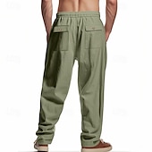 economico Classico-Per uomo Pantaloni di Lino Pantaloni Pantaloni Estivi Pantaloni da Spiaggia Tasca Coulisse Elastico in vita Semplice Comodità Traspirante Vacanza Quotidiano Ferie Hawaiano Boho Nero Bianco