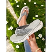 billiga Komfortsandaler-flip flop-sandaler för kvinnor med vadderad sula – avslappnade lätta slip-on skor för sommarpromenader och stranddagar