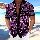 ieftine Model Geometric-Bărbați Geometric Vârtej 3D Cămașă Cămașă casual Camașă cu nasturi Manșon scurt Moda Casual Vacanță Concediu Haine de strada Vară Primăvară Răsfrânt Imprimare 3D cămăși cu guler Un buzunar frontal Mov