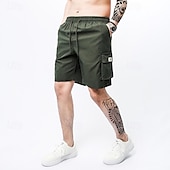 baratos Clássico-Homens Bermuda Cargo Calção Shorts de verão Com Cordão Cintura elástica Bolso multi Número Conforto Vestível Comprimento do joelho Ao ar livre Esporte Diário Moda Casual Preto Cáqui