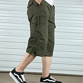 abordables Outdoor-Men's Cargo Shorts Shorts Summer Shorts Drawstring Elastic Waist Multi Pocket Plain Comfort Wearable Calf-Length Outdoor Sport Daily Fashion Casual Black Khaki