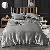cheap Sheets &amp; Pillowcase-Pure Color Washed Silk Ice Silk Satin Simulated Silk Four-piece Set Summer Home Textile Bedding