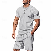 cheap Men&#039;s Tee Sets-Men&#039;s T-shirt Suits 2 Pieces Outfits Tee &amp; Shorts Short Sleeve Crew Neck Summer Plain Fashion Casual 2 Piece Vacation Daily Wear Going out Black White Royal Blue Top Tee for Men