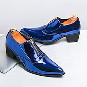 preiswerte Formell-glänzend blaue Lackleder-Abendschuhe für Herren mit Reißverschluss - trendige Tanzschuhe für besondere Anlässe