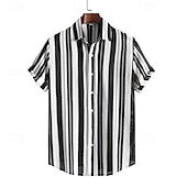 preiswerte Herrenhemd zum Knöpfen-Herren Hemd Sommerhemd Freizeithemd Strandhemd Knopfhemd Schwarz Kurzarm Druck Revers Urlaub Hawaiianisch Bekleidung Polyester Mode Lässig Bequem