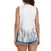 cheap Boho Tops-Women&#039;s Blouse Plain Active Modern Sleeveless V Neck Regular Tops Daily Holiday Fringe Black White Yellow Army Green Red Summer