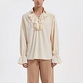 billige Topper-Punk og gotisk Kostymer i middelalderstil Renessanse قميص Store størrelser Pirat Knekt Viking Drapering Ensfarget Kostyme Herre Pirat Royal Halloween Karneval Ytelse Renessansemesse LARP Voksne Trøye