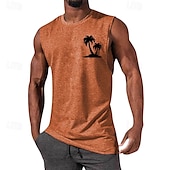 お買い得  ジム用タンクトップ-男性用 タンクトップ ベストトップ アンダーシャツ ノースリーブシャツ ノースリーブ クルーネック 夏 ココナッツの木 ファッション デザイナー ベーシック プリント バケーション ストリート お出かけ ブラック ホワイト ネイビーブルー メンズトップTシャツ