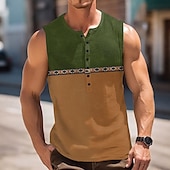 economico Stile etnico-Per uomo Blocco di colori Vintage Canotta Maglia Henley Senza Maniche Vintage Moda Designer All&#039;aperto Casuale Quotidiano Estate Primavera &amp; Autunno Marrone scuro Blu Verde Henley Maglietta Henley
