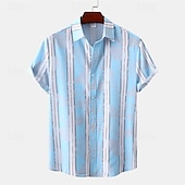 economico camicia da uomo con bottoni-Per uomo Camicia Camicia Estiva Camicia casual Camicia da Spiaggia Camicia con Bottoni Blu / bianco Manica Corta Strisce verticali Bavero Vacanza Camicia hawaiana Abbigliamento Poliestere Moda Casual