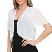 baratos Estolas de Casamento-Capa Elegante para Mulheres Proteção Solar Manga Curta Chiffon Indicada para Casamento Com Cor Pura Para Verão