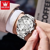 halpa Kvartsikellot-OLEVS 3676 Miehille suunnattu liiketoiminta kvartsikello Ruostumatonta terasta Vesitiivis Kuunvaihe Elegantti brändiaika