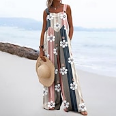 cheap Print Jumpsuit-Women&#039;s Floral Print Dungarees Jumpsuit Streetwear Sleeveless U Neck Pocket Street Daily Regular Fit Pink Navy Blue Light Grey Summer