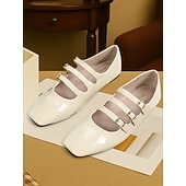 voordelige Platte damesschoenen-Rode Mary Jane-flats van lakleer uit de jaren 30 voor dames met drievoudige gespen – retro klassieke schoenen voor feestjes en dagelijks gebruik