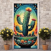 cheap Garage &amp; Door Banners-Cinco de Mayo Door Decorations Mexico Art Door Covers Cactus Door Tapestry Door Curtain Decoration Backdrop Indoor/Outdoor Door Banner for Front Door Farmhouse