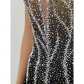 cheap Figure Skating Dresses-Figure Skating Dress Women&#039;s Girls&#039; Ice Skating Dress Black Patchwork Asymmetric Hem Mesh High Elasticity Training Competition Skating Wear Classic Crystal / Rhinestone Sleeveless Ice Skating Figure