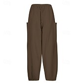 economico Pantaloni in lino e cotone semplici-Per donna Gamba larga Pantaloni Vacanza Moda Lunghezza intera Misura del girovita medio Semplice Elastico in vita Traspirante Confortevole Micro-elastico Streetwear Abbigliamento quotidiano Uscire