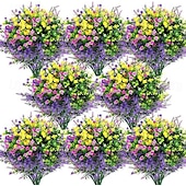 cheap Artificial Plants &amp; Flowers-24pcs Artificial Flowers for Outdoors, UV Resistant Faux Plants, Outdoor Artificial Flower Arrangement, Plastic Fake Flowers for Garden Patio Decoration