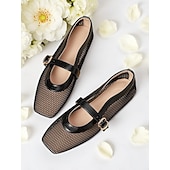 cheap Women&#039;s Flats-Women&#039;s Gold Mesh Mary Jane Flats – Elegant Low Heel Date Shoes with Buckle Strap for Casual Outings and Daily Wear