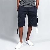 baratos Shorts de moletom-Homens Bermuda Cargo Calção Bolsos Com Cordão Cintura elástica Tecido Conforto Respirável Comprimento do joelho Ao ar livre Férias Desporto Casual Preto Branco