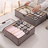cheap Clothes Drawer Organizers-Sock Underwear Drawer Organizer Storage Box, Foldable Divided Storage with Lid, Cotton Linen Fabric, Bra and Panties Organizer, Dust-Proof Clothing Storage Box for Home Use
