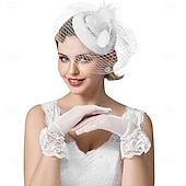 cheap Fascinators-Fascinators Pillbox Hats for Women, Tea Party Hat and Short Lace Gloves Set Perfect for Kentucky Derby, Cocktail