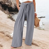 abordables Pantalons-Pantalons chinos larges pour femmes baggy mode de vacances vintage longueur entière taille haute uni poches ceinture élastique confortables doux micro-élastiques formels vacances rue noir vert beige