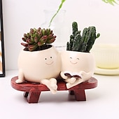 お買い得  花瓶＆バスケット-プランターポット樹脂製多肉植物置物、母と娘の読書デザイン、クリエイティブな家庭菜園の装飾、かわいいミニ植木鉢、屋内屋外多肉植物プランター装飾