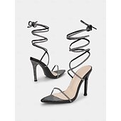 cheap Prom-Women&#039;s Black Lace-Up Rhinestone Stiletto Sandals – Sexy Prom Heels for Nightclub, Formal Events and Date Nights