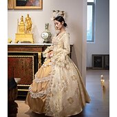 cheap Dresses-Vintage Rococo Renaissance Maxi Dress Normal Juliet Sleeve Princess Bride Pleated Flounced Princess Round Neck Fancy Dress Women's Halloween Carnival Masquerade Party Halloween Performance Adults