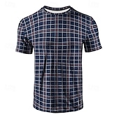 preiswerte Lässige T-Shirts für Herren-Herren T Shirt Henley Hemd T-Shirt Kurzarmshirt Kurzarm Rundhalsausschnitt Sommer Karo Mode Designer Basic Kariert Urlaub Straße Ausgehen Schwarz Blau Dunkel Blau Top T-Shirt für Herren