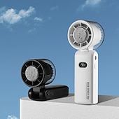 cheap Fans-Folding Handheld Cooling Fan with Ceramic Refrigeration, 13000RPM Motor, 100-Speed Digital Display, Type-C Charging, White