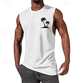 お買い得  ジム用タンクトップ-男性用 タンクトップ ベストトップ アンダーシャツ ノースリーブシャツ ノースリーブ クルーネック 夏 ココナッツの木 ファッション デザイナー ベーシック プリント バケーション ストリート お出かけ ブラック ホワイト ネイビーブルー メンズトップTシャツ