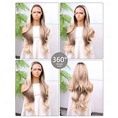 abordables Perruques synthétiques à dentelle-Perruque en dentelle synthétique Ondulation naturelle Style 30 pouce Blond Raie au milieu dentelle frontale 13x 6 Perruque Femmes Perruque Or clair