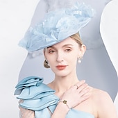 billige Partyhatter-hatter lin solhatt tallerken hatt topp hatt bryllup teselskap elegant bryllup med fjær skjøting hodeplagg hodeplagg