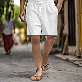 abordables Día festivo-Hombre Pantalón corto Pantalones cortos de lino Pantalones cortos de verano Pantalones cortos de playa Bolsillo Correa Cintura elástica Plano Comodidad Transpirable Corto Vacaciones Festivos Playa