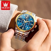 baratos Relógios Quartz-OLEVS 3655 Relógio Clássico Fase da Lua Mostrador Três Olhos Masculino Relógio de Aço Inoxidável para Masculino Fivela Borboleta à Prova d&#039;Água Relógio de Quartzo