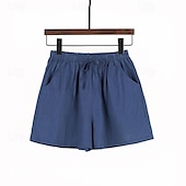 baratos Shorts de linho de algodão-Mulheres Shorts de algodão e linho Calção Calças Roupa de rua Casual Curto Natural Tecido Bolsos Design de cordão elástico Confortável Exterior Ao ar livre Feriado Verde Floresta Ferrugem Azul