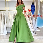 ieftine verde-Rochii de Quinceanera Tip A-Line Rochie Elegantă pentru Nuntă Invitată Lungime Până la Podea Fără Mâneci Cu Un Singur Umăr din Poliester Fără Spate cu Fendă