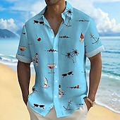 halpa Trooppiset kasvit-Miesten Kookospuu Trooppiset kasvit Havaiji paita Button Up paita Havaijilaispaita Lyhythihainen Havaijilainen Lomakeskus Loma Pyhäpäivä Ranta-asut Kesä Kevät Sänkyjen avaus kauluspaidat Musta