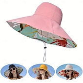abordables Sombreros-1 sombrero reversible de ala ancha para mujer, diseño floral tropical, color rosa. &amp;Combinación de colores azul/verde, poliéster transpirable con cuerda a prueba de viento, ligero &amp;Elegante para
