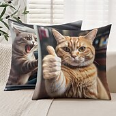 baratos estilo animal-Capa de Almofadas Decorativas com Animais Engraçados Gato 1PC Capa de Almofada Quadrada Macia para Sofá de Quarto Sala de Estar